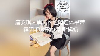 唐安琪 - 黑风衣透明连体吊带 露阴毛微露鲍 乳贴揉奶